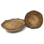 Serene Spaces Living - Serene Spaces Living Natural Mango Wood Bowl, Handmade Bowl, Set of 2 - This pretty mango wood bowl is a great classic to have on hand. Crafted of individual pieces of mango wood which are put together to create a beautiful mix of wood grains and hues. Each hand-carved bowl is unique and will have slight variations in color. Its free-form edge is finished with tree bark. Use it as a decorative centerpiece bowl, fill with silk flowers or colorful fruit/ vegetables for a summer or fall wedding. Sold as a set of 2, the set consists fof 1 Small and 1 Large bowl. Small measures 3.25" Tall and 8" Diameter and Large measures 3.25" Tall and 10" Diameter. Care Instructions- This bowl is not waterproof. Please use a liner if using with liquids.