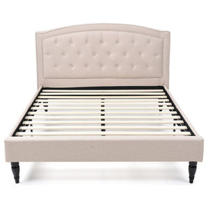 Wellesley Upholstered Headboard and Metal Platform Bed With Wood Slats