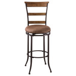 Hillsdale Furniture - Hillsdale Charleston Swivel Ladder Back Counter Height Stool, Barstool - The Hillsdale Furniture Charleston Ladder Back Swivel Bar Height Stool has a versatile design that's right at home in rustic, or modern farmhouse settings. The metal fluted legs and frame are finished in an elegant pewter finish perfectly balanced by the wood ladder back slats in a Desert tan wood. The 360 degree round seat is upholstered in a supple Brown faux leather, featuring a perfectly placed footrest adding extra comfort for you and your guests.  Assembly required.