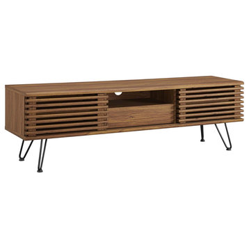 Media TV Stand Console Table, Wood, Metal, Brown Walnut, Modern, Lounge