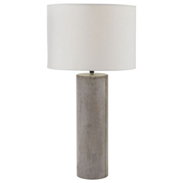 1 Light Contemporary Concrete Table Lamp Tall Cylinder Base and Off-White