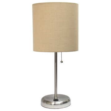 Limelights Stick Lamp With Usb Charging Port and Fabric Shade, Tan