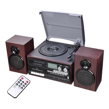 Stereo Record Player Turntable With Speakers Bluetooth Am/Fm Cd Cassette