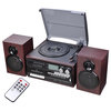 Yescom Stereo Record Player Turntable With Speakers Bluetooth Am/Fm Cd Cassette