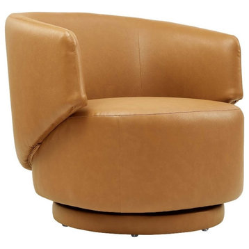 Modway Celestia Upholstered Vegan Faux Leather & Wood Swivel Chair in Tan