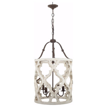 Benzara BM154664 4-Light Wood Chandelier, White