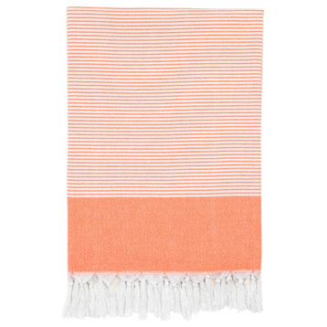 100% Turkish Aegean Cotton Elegant Thin Stripe Pestemal Beach Towel, Peach
