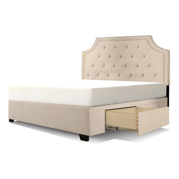 Audrey "Steel-Core" Storage Bed in Ivory Polyester