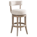 Armen Living - Mystic Wood 30" Swivel Barstool, Ancient Stone Fabric, Set of 4 - The Mystic Barstool combines timeless elegance with modern functionality, making it a perfect addition to your kitchen island, counter, or home bar. Featuring a sleek low-back design, round upholstered seat, and intricate nailhead trim detailing, this barstool offers a refined and sophisticated look. The plush seat is upholstered in durable polyester fabric and filled with fiber-wrapped foam for superior comfort and longevity.