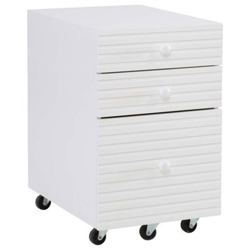 Linon Sway Wood File Cabinet with 3 Drawers Rolling Castors in Pure White