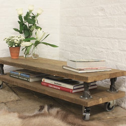 Cassie Chestnut Stained Reclaimed Scaffolding Board Shelved Coffee Table - Coffee Tables