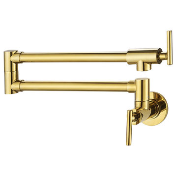 VEVOR Pot Filler Faucet Solid Brass Wall Mount Kitchen Faucet 24.4", Brushed Gold