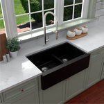 Karran USA - Karran Farmhouse/Apron-Front Quartz 34" Double Offset Bowl Sink, Black - This classic farmhouse design with its deep 9-1/4" apron blends function and form beautifully, and will look incredible in your kitchen. It is manufactured from an extremely durable quartz composite material that will provide years of trouble-free use. This practical design is available in a selection of 6 elegant color choices to compliment any decor.