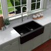 Karran Farmhouse/Apron-Front Quartz 34" Double Offset Bowl Sink, Black