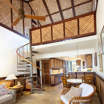 Living area with spiral stair