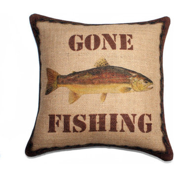 "Gone Fishing" Burlap Pillow