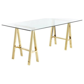 American Home Classic Brady Modern Metal and Glass Desk in High Polish Gold