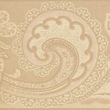 Elegant Wallpaper Border Leaves Circles Gold White 9.125"x15'