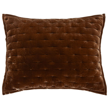 Stella Faux Silk Velvet Pillow Sham, 1PC, Copper Brown, King