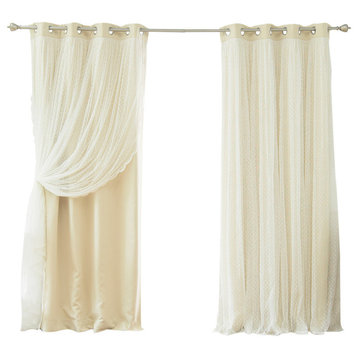 Dotted Lace Overlay Blackout Curtains, Beige, 84"