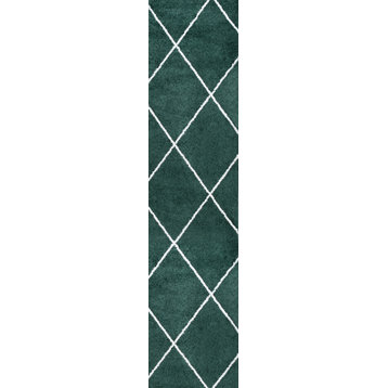 Cole Minimalist Diamond Trellis Green/White 2'x8' Runner Rug