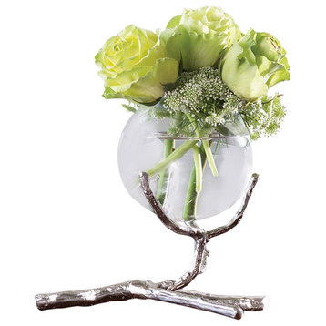 Twig Branch Metal Glass Bud Vase, Silver Single Centerpiece Sculpture