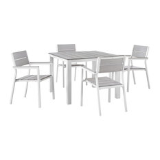 Maine 5-Piece Outdoor Aluminum Dining Set, White Light Gray