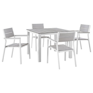 Maine 5-Piece Outdoor Aluminum Dining Set, White Light Gray