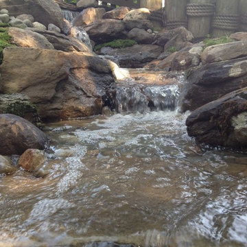 Pondless Waterfall, Natural Stone Steps, and Boulder Retaining Wall