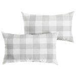 Mozaic Company - Stewart Grey Buffalo Plaid XL Lumbar Pillow, Set of 2 - This wide checkered, white and light Gray buffalo plaid pattern will add the perfect traditional accent to your decor. Use this set of two oversized outdoor lumbar pillows as a way to enhance the decorative quality of any seating area. With a classic buffalo plaid pattern, these pillows add an eye-catching and elegant touch wherever they are used. The exteriors are UV and fade resistant to maintain the attractive look and feel through long-term outdoor use. The 100 percent recycled fiber fill ensures a soft and supportive experience to maximize comfort.