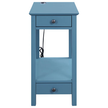 Byzad Side Table With USB Charging Dock, Teal
