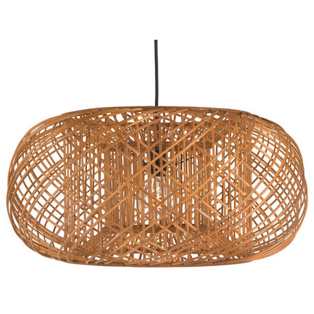 Bamboo Crisscross Pendant Lamp, Rustic Brown