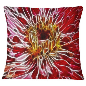 Dark Red Digital Art Fractal Flower Floral Throw Pillow, 16"x16"