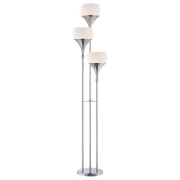 #3-Lite Floor Lamp, Polished C/Fro Glass Shade, E27 A 60Wx3