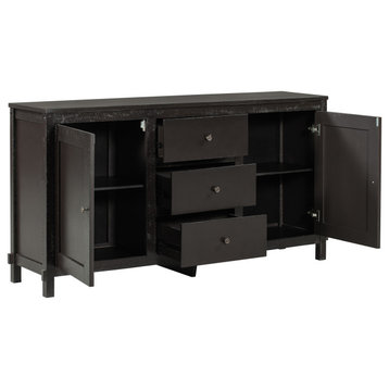 TATEUS 64" Retro Solid Wood Buffet Cabinet for Living Room, Espresso