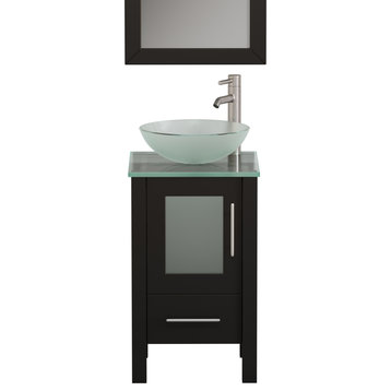 18" Espresso Wood and Glass Single Vessel Sink Vanity Set "Osage", Brushed Nicke