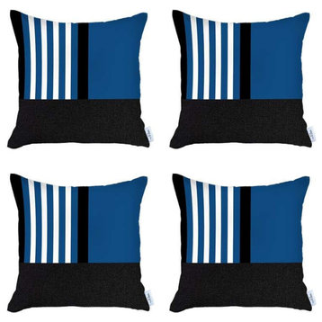 Set of 4 Blue And Black Printed Pillow Covers
