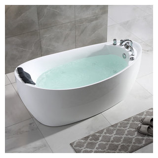 Empava Modern 34.2-in x 67-in White Acrylic Oval Freestanding Whirlpool Tub  with Faucet, Hand Shower and Drain (Center Drain) at