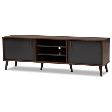 Samuel Mid-Century Modern Brown and Dark Gray Finished TV Stand