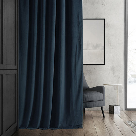 Signature Midnight Blue Blackout Velvet Curtain Single Panel, 50"x84"