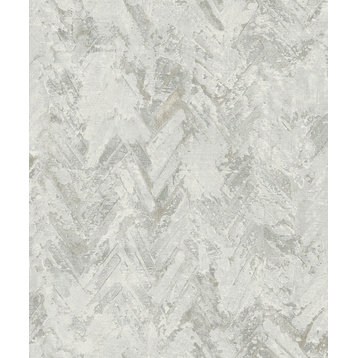 Amesemi Light Grey Distressed Herringbone Wallpaper Sample
