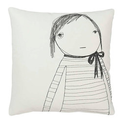 k studio - Strange Portrait Series, Girl With Bow Pillow - Decorative Pillows