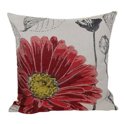 Xia Home Fashions - Flower Emboridery Collection with Feather Filled Pillow, Red, 18"x18" - Decorative Pillows