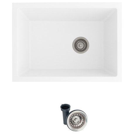 STYLISH 25'' Dual Mount Single Bowl White Granite Laundry Sink S-825H
