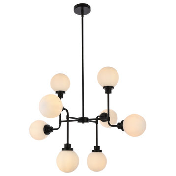 Living District LD7038D36BK 8 lights pendant in black with frosted shade
