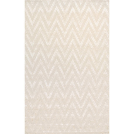 Edgy Hand-Tufted Bsilk and Wool Area Rug, 7' 9" X 9' 9", Ivory