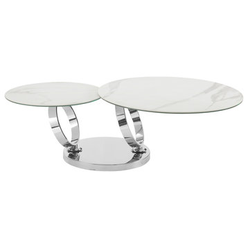 Satellite Coffee Table In White Porcelain And Chrome Base.