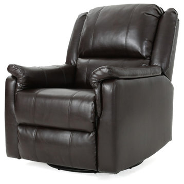GDF Studio Jemma Tufted Brown Leather Swivel Gliding Recliner Chair