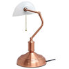Simple Designs Executive Banker's Desk Lamp With White Glass Shade, Rose Gold