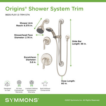 Origins 2-Handle Trim Kit, Hand Shower, No Valve, Satin Nickel